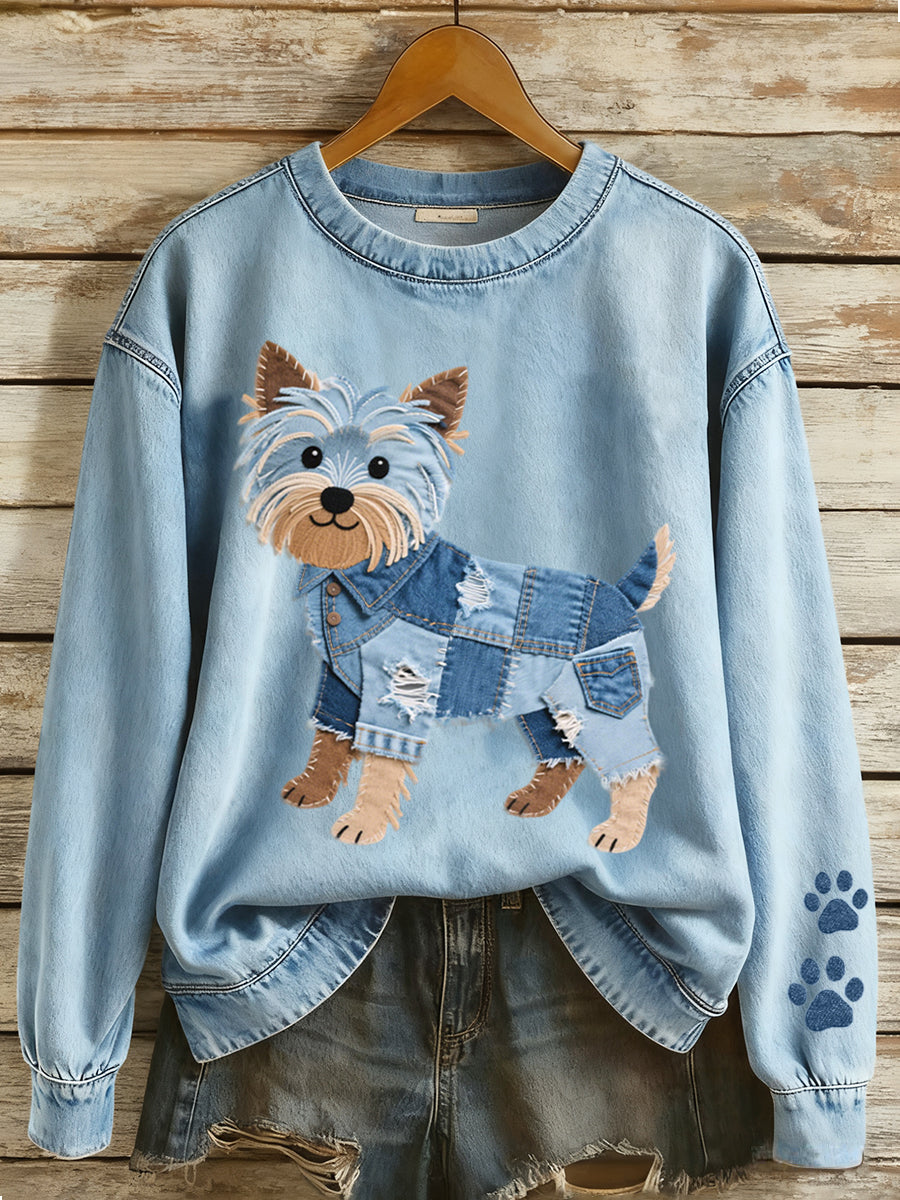 Shirley - Yorkie Denim Sweatshirt