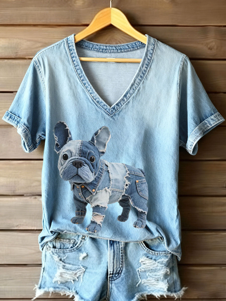 Carolynn - Bulldog V-Neck Tee