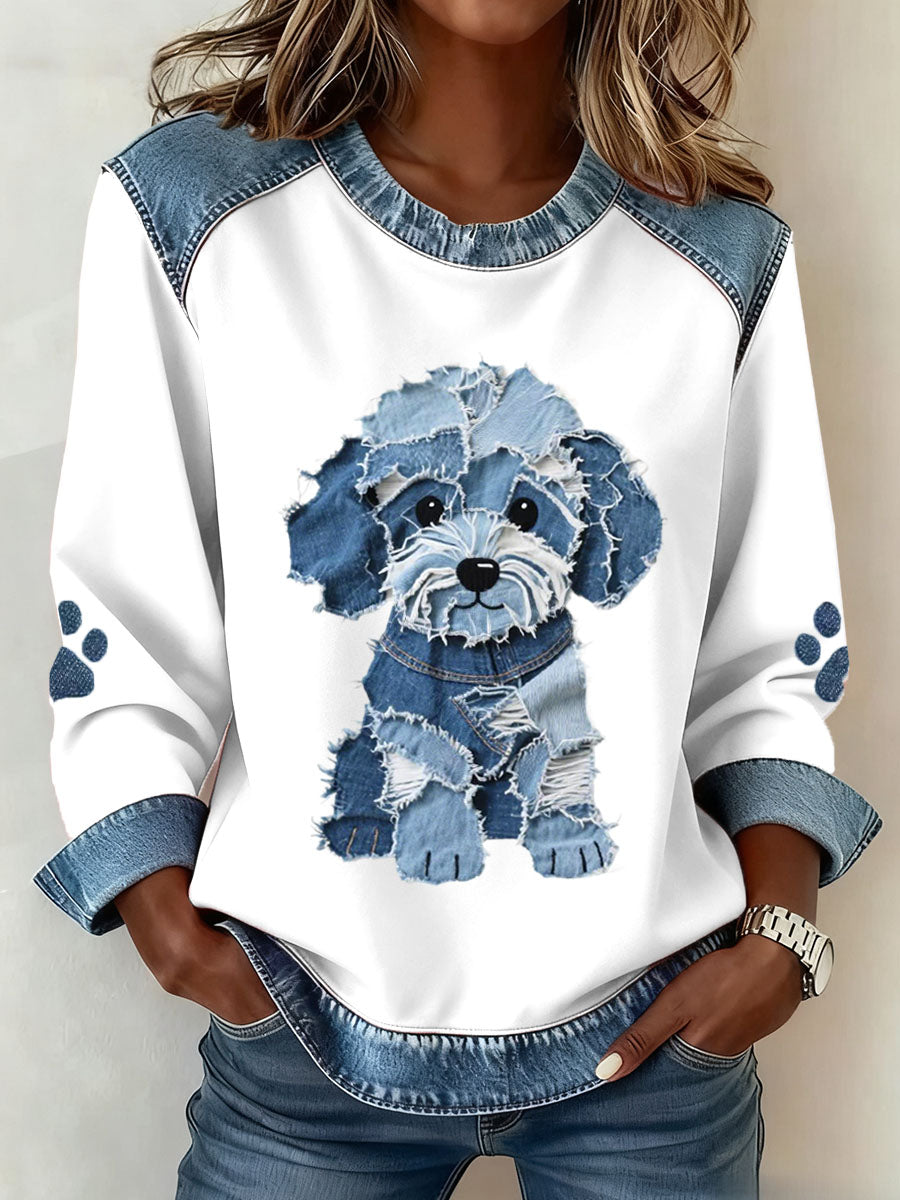 Patricia - Light Sweatshirt with Fluffy Dog Patchwork