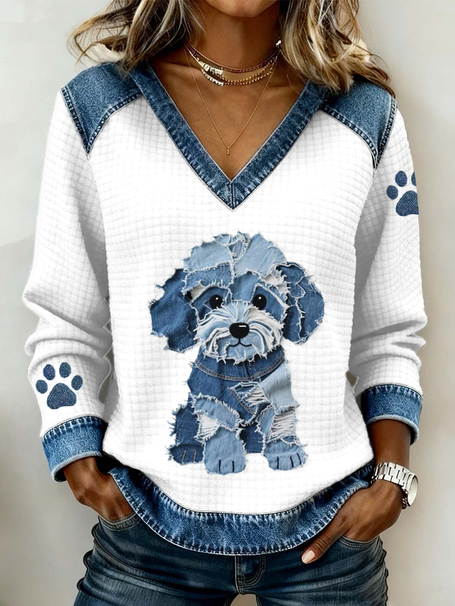 Kathleen - Patchwork Puppy V-Neck