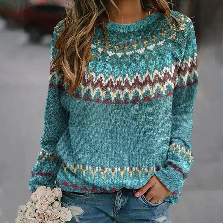 Peyton™ - Comfortable Retro Wave Pattern Jumper