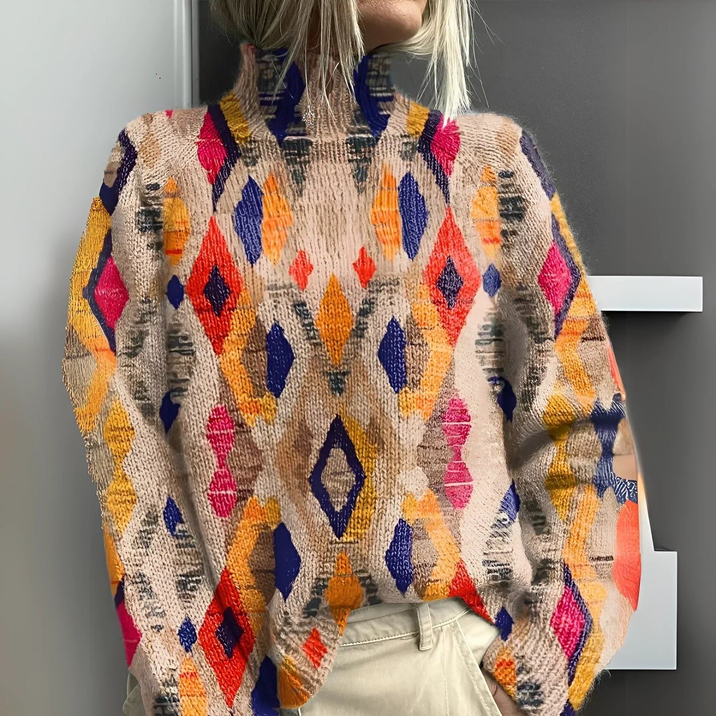 Fenna | Knit Sweater with Geometric Diamond Pattern