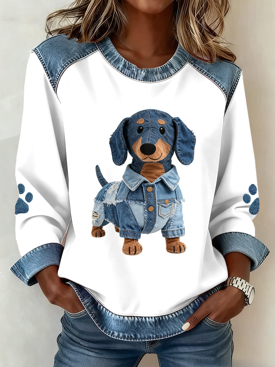 Nancy - Denim Dachshund Hoodie